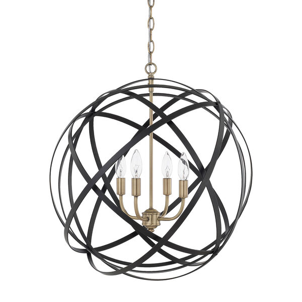 Cooper Aged Brass and Black Four-Light Pendant, image 1