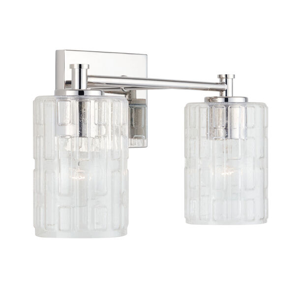 Polished Nickel Two-Light Bath Vanity with Clear Embossed Glass, image 1