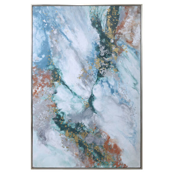 Mercury Hand White, Teal, Burnt Orange and Gold Leaf Abstract Art, image 1