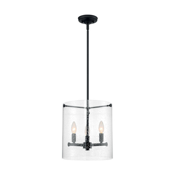 Bransel Matte Black Three-Light Pendant with Clear Seeded Glass, image 3