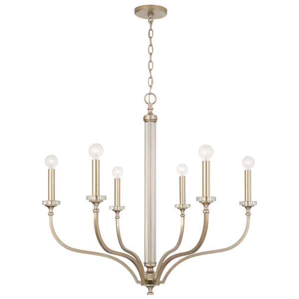 Breigh Brushed Champagne Chandelier with Acrylic Column and Bobeches, image 1