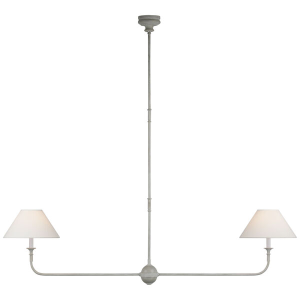 Piaf Large Two Light Linear Pendant in Swedish Gray with Linen Shades by Thomas O'Brien, image 1