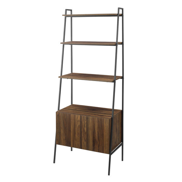 Dark Walnut and Black Ladder Bookcase with Lower Cabinet, image 2