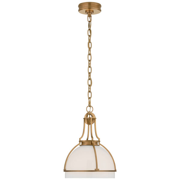 Gracie Medium Dome Pendant in Antique-Burnished Brass with White Glass by Chapman  and  Myers, image 1
