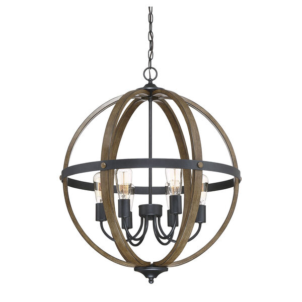 Fulton Wood and Black Six-Light Globe Pendant, image 3