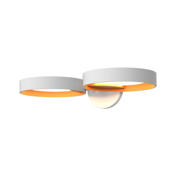 Light Guide Ring Satin White Double LED Wall Sconce with Apricot Interior Shade, image 1