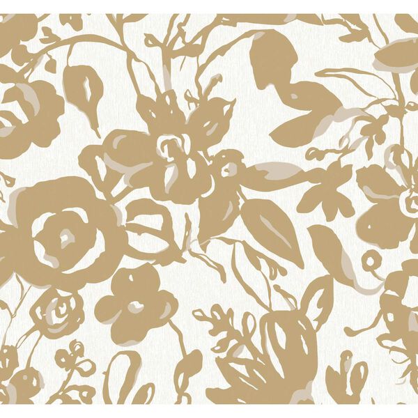 Brushstroke Floral Gold Wallpaper, image 2