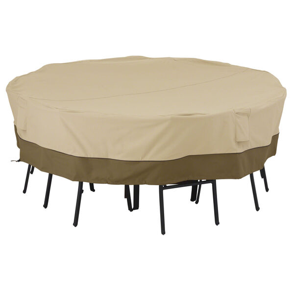 Ash Beige and Brown 86-Inch Square Patio Table and Chair Set Cover, image 1