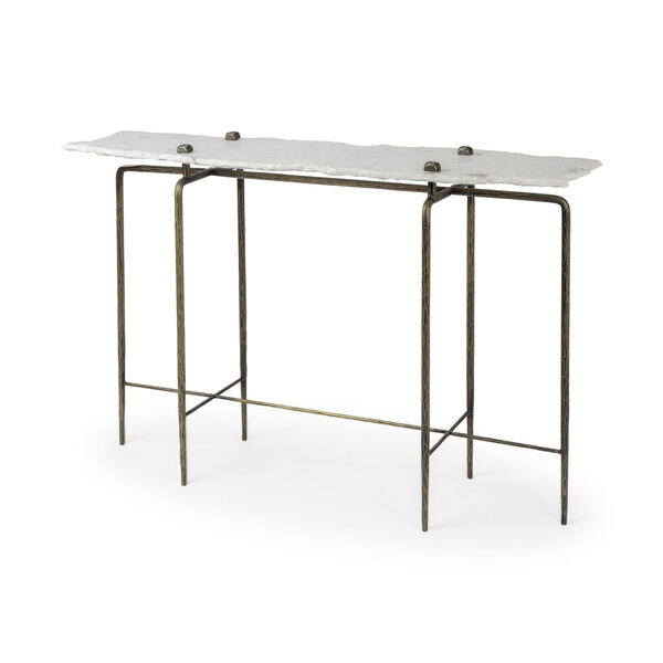 Pinera III White and Brass Marble Top Console Table, image 1