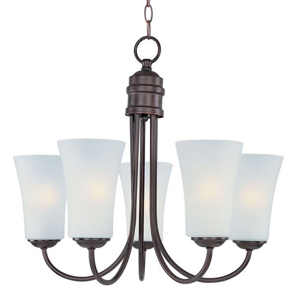 Logan Oil Rubbed Bronze Five Light Single-Tier Chandelier with Frosted Glass Shade, image 1