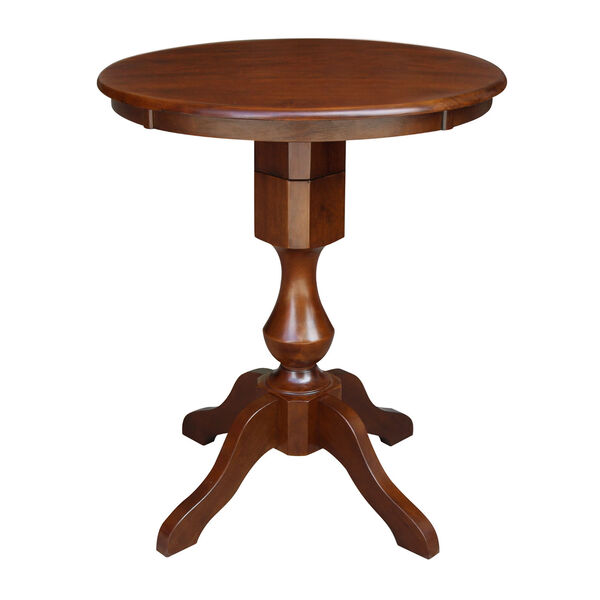 Espresso 30-Inch Round Pedestal Counter Height Table with Two Counter Stool, Three-Piece, image 3