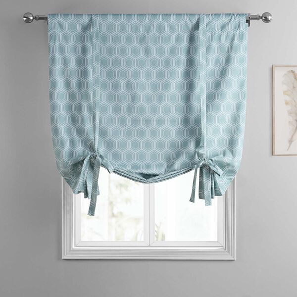 Honeycomb Ripple Aqua Printed Cotton Tie-Up Window Shade Single Panel, image 3