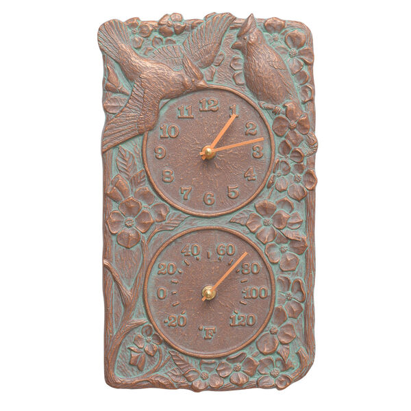 Cardinal Copper Verdigris Indoor Outdoor Wall Clock and Thermometer, image 1