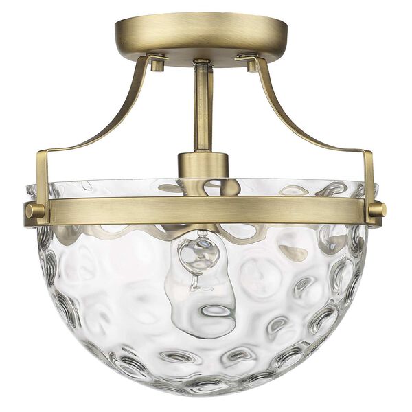 Quinn Antique Brass One-Light Semi-Flush Mount with Clear Wavey Glass, image 2