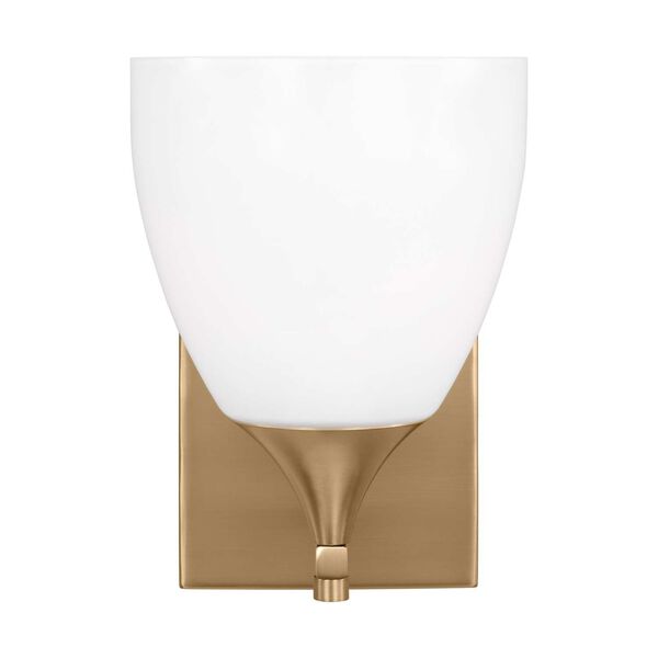 Toffino Satin Brass One-Light Bath Sconce with Milk Glass by Drew and Jonathan, image 1