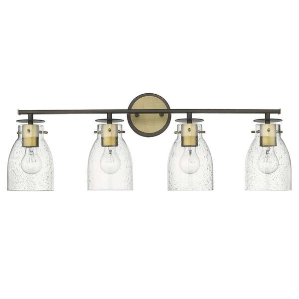 Shelby Oil Rubbed Bronze and Antique Brass Four-Light Bath Vanity with Clear Seedy Glass, image 2