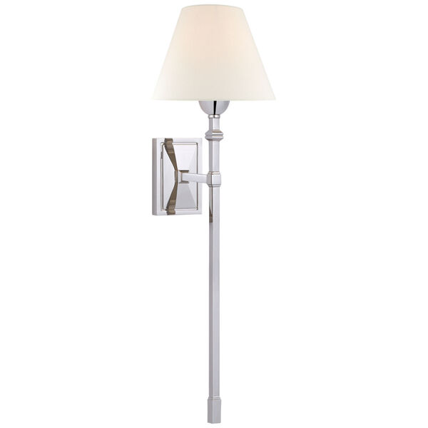 Jane Large Single Tail Sconce in Polished Nickel with Linen Shade by Alexa Hampton, image 1