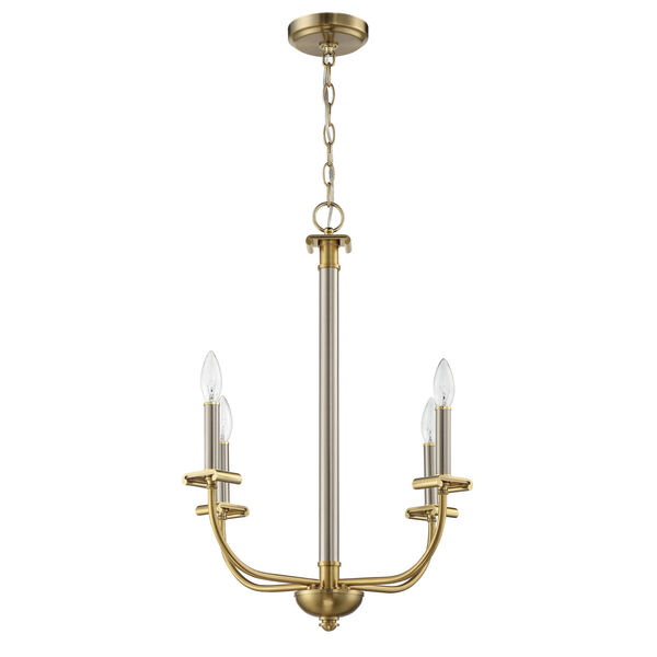 Stanza Brushed Polished Nickel and Satin Brass Four-Light Chandelier, image 4