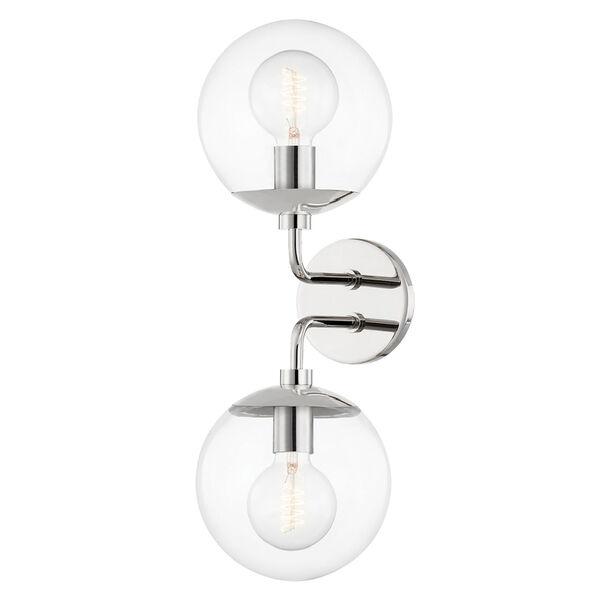 Meadow Polished Nickel Two-Light Wall Sconce with Clear Glass, image 1