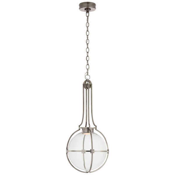 Gracie Medium Captured Globe Pendant in Antique Nickel with Clear Glass by Chapman  and  Myers, image 1