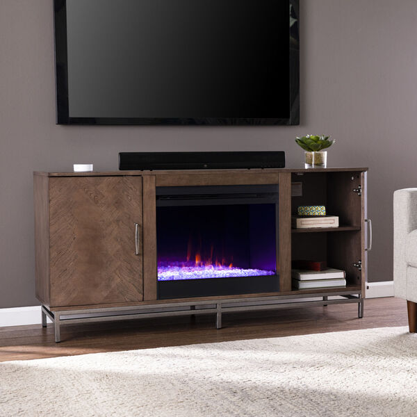 Dibbonly Brown and matte silver Color Changing Electric Fireplace with Media Storage, image 3