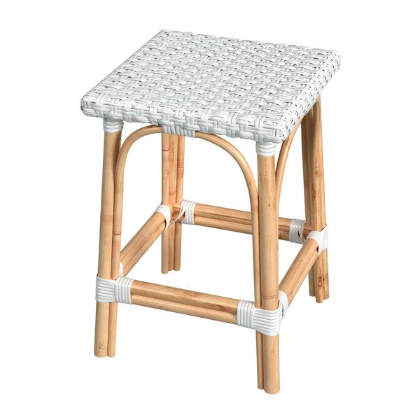 Riviera Glossy White Natural Rattan Frame Square 24-Inch Rattan Counter Stool, image 1