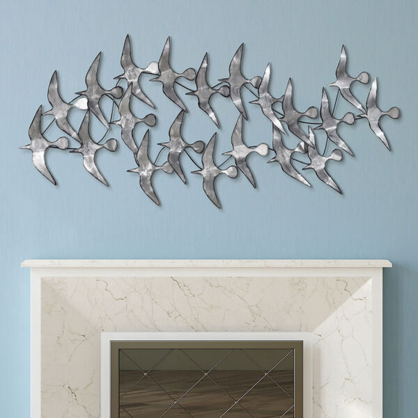Silver Flock Hand Painted Etched Metal Wall Sculpture, image 4