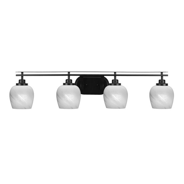 Odyssey Matte Black Four-Light Bath Vanity with White Marble Glass, image 1