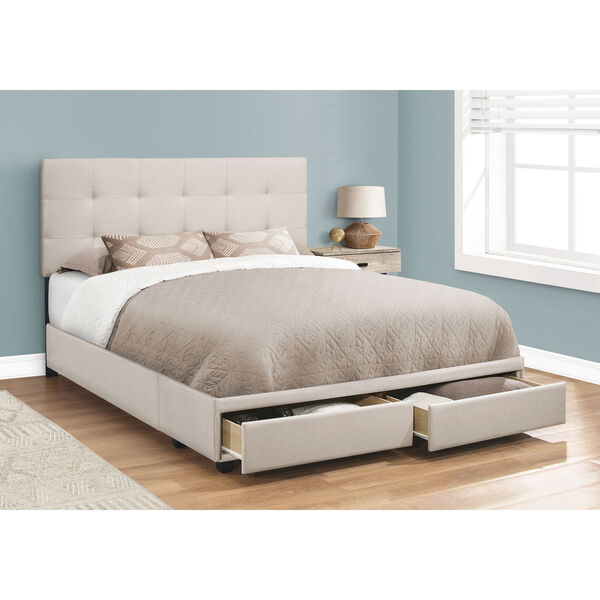 Beige Queen Bed with Two Storage Drawers, image 3
