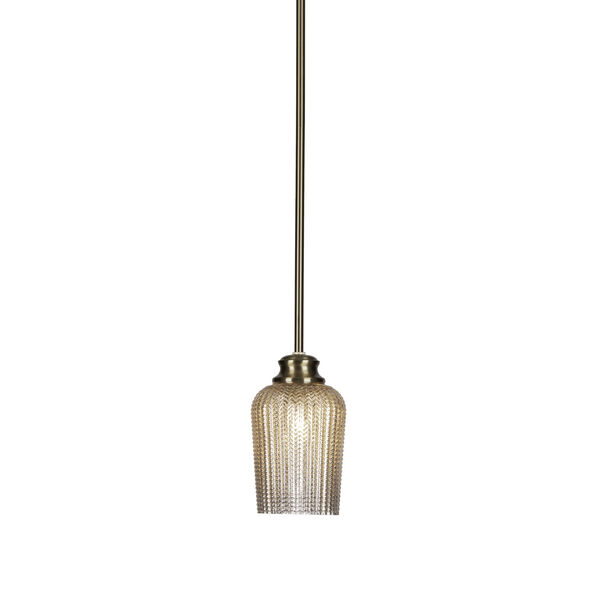 Cordova New Age Brass One-Light 9-Inch Stem Hung Mini Pendant with Silver Glass, image 1