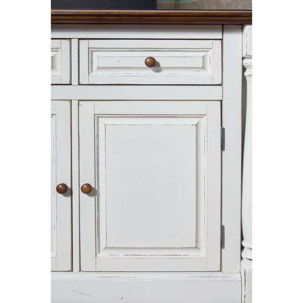 Monarch Antiqued White Kitchen Island and Two Stools, image 2