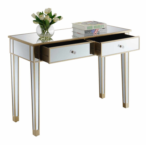 Gold Coast Champagne Mirrored Two-Drawer Desk Console Table, image 4