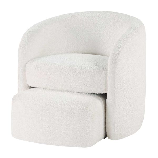 Silvie White Boucle Fabric Accent Chair with Ottoman, image 3
