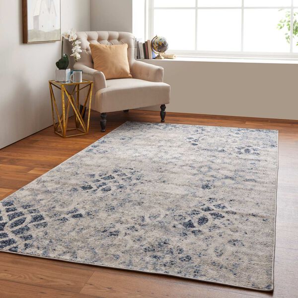 Camellia Casual Abstract Ivory Blue Rectangular 4 Ft. 3 In. x 6 Ft. 3 In. Area Rug, image 4