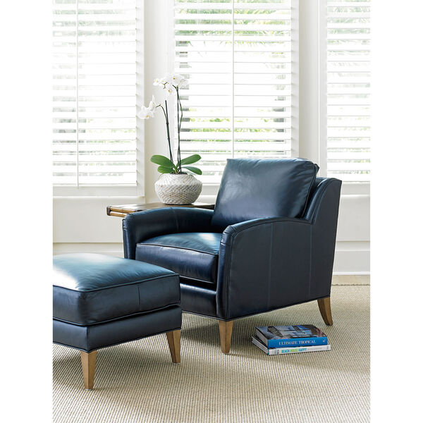 Blue Coconut Grove Leather Chair, Blue Leather Accent Chair Living Room