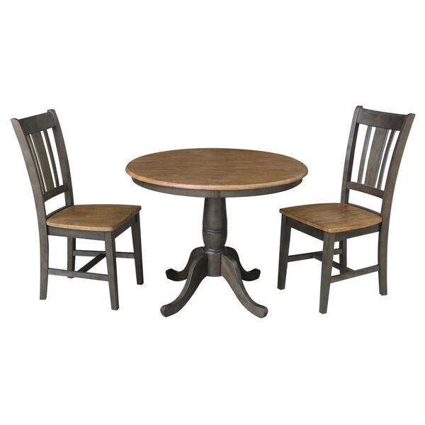 San Remo Hickory and Washed Coal 36-Inch Round Top Pedestal Table With Two Chairs, Three-Piece, image 1