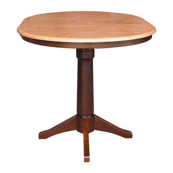 Cinnamon and Espresso 35-Inch High Round Pedestal Counter Height Dining Table with 12-Inch Leaf, image 2