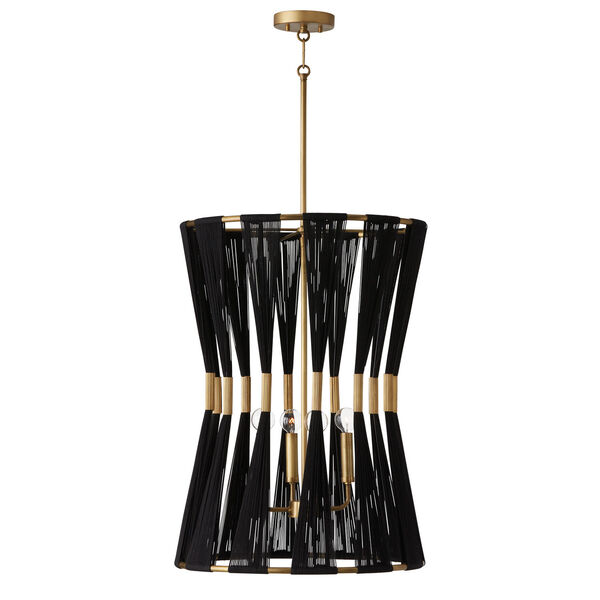 Bianca Black Rope and Patinaed Brass Four-Light Pinch Pleat Gathered Tapered String Foyer, image 3