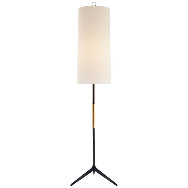 Frankfort Floor Lamp in Aged Iron with Gilded Accents and Linen Shade by AERIN, image 1