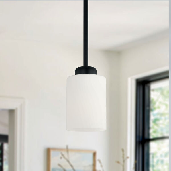 HomePlace Dixon Matte Black One-Light Mini Pendant with Soft White Glass - (Open Box), image 2