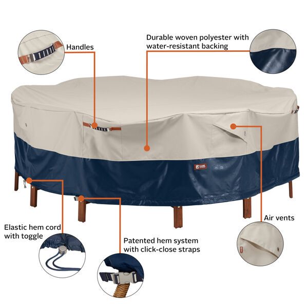 Aspen Fog and Navy Round Patio Table and Chair Set Cover, image 3