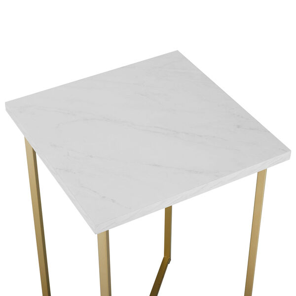Gold Legs Square Side Table with White Marble Top, image 3