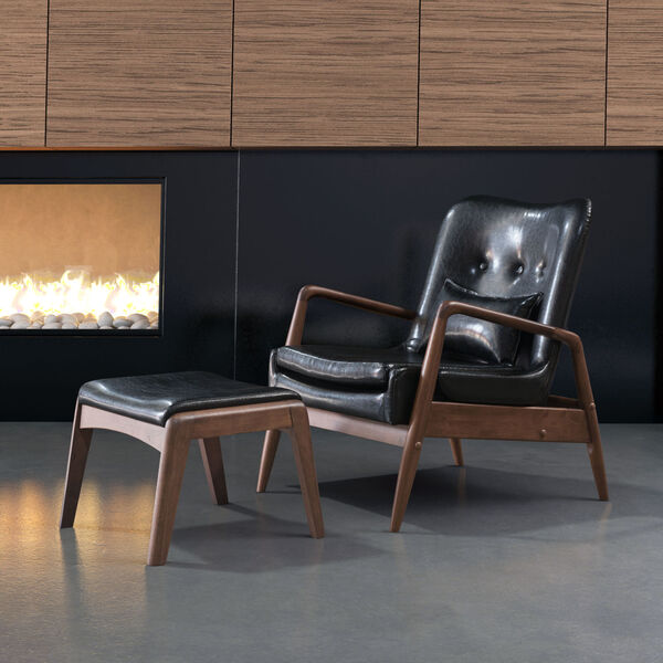 Bully Black and Walnut Lounge Chair and Ottoman, image 2