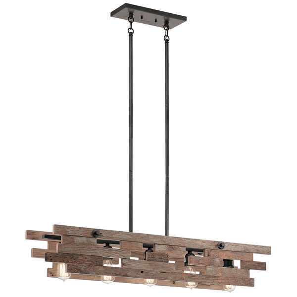 Cuyahoga Mill Anvil Iron 44-Inch Five-Light Linear Reclaimed Wood Pendant, image 1