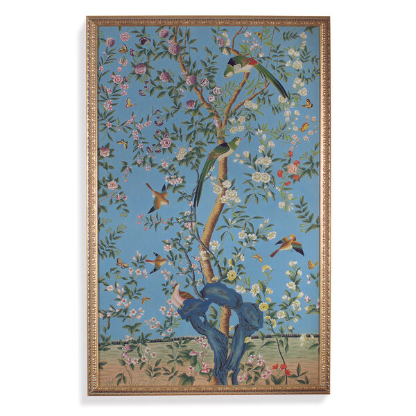Gold Phil Panel Painting with Green Birds, image 1