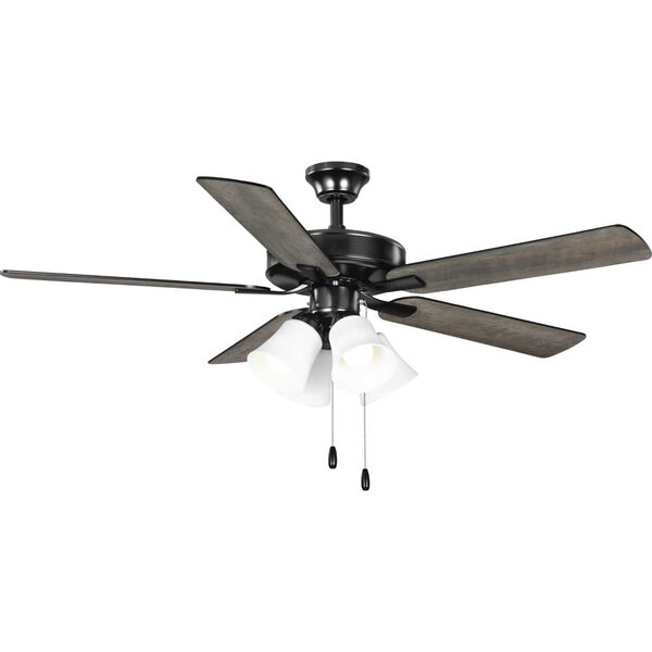 AirPro E-Star Matte Black Four-Light LED 52-Inch Ceiling Fan with Etched White Glass Light Kit, image 2