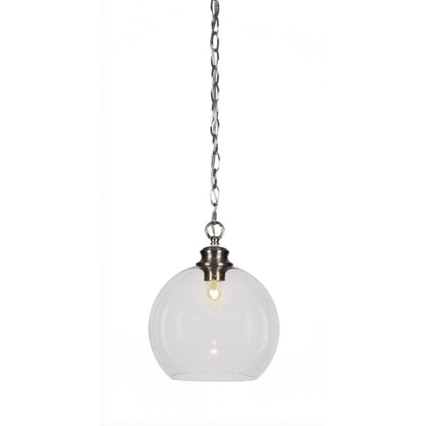Kimbro Brushed Nickel One-Light 12-Inch Chain Hung Mini Pendant with Clear Bubble Glass, image 1