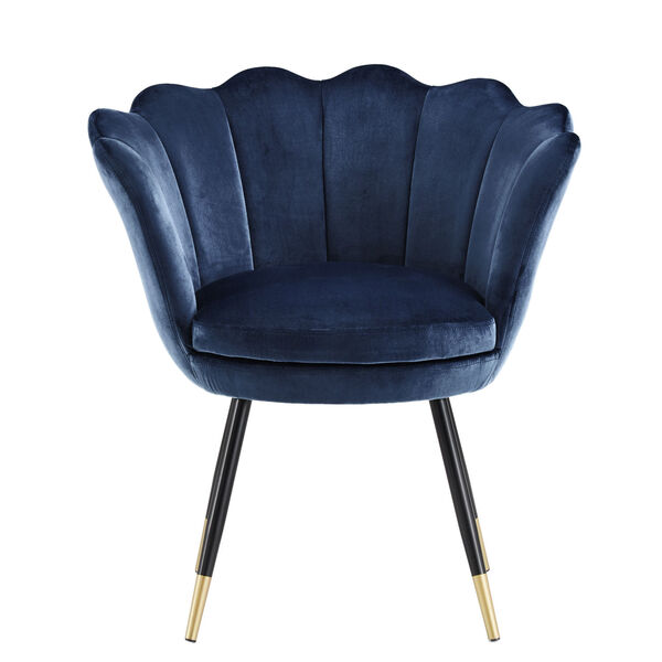 Stella Navy Blue Velvet Seashell Armless Chair with Black and Gold Leg, image 2