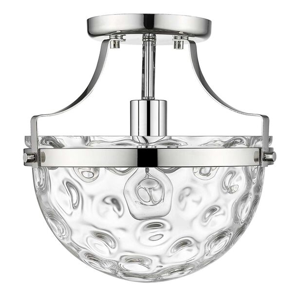 Quinn Polished Nickel One-Light Semi-Flush Mount with Clear Wavey Glass, image 2