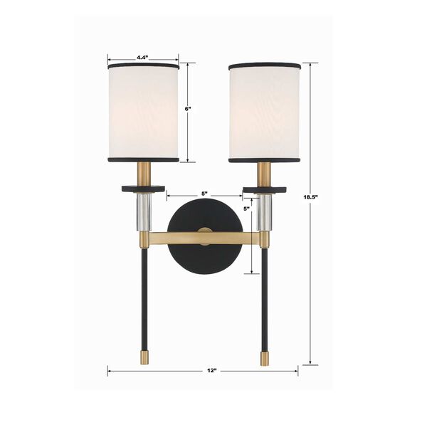 Hatfield Black Forged and Vibrant Gold Two-Light Wall Sconce, image 3
